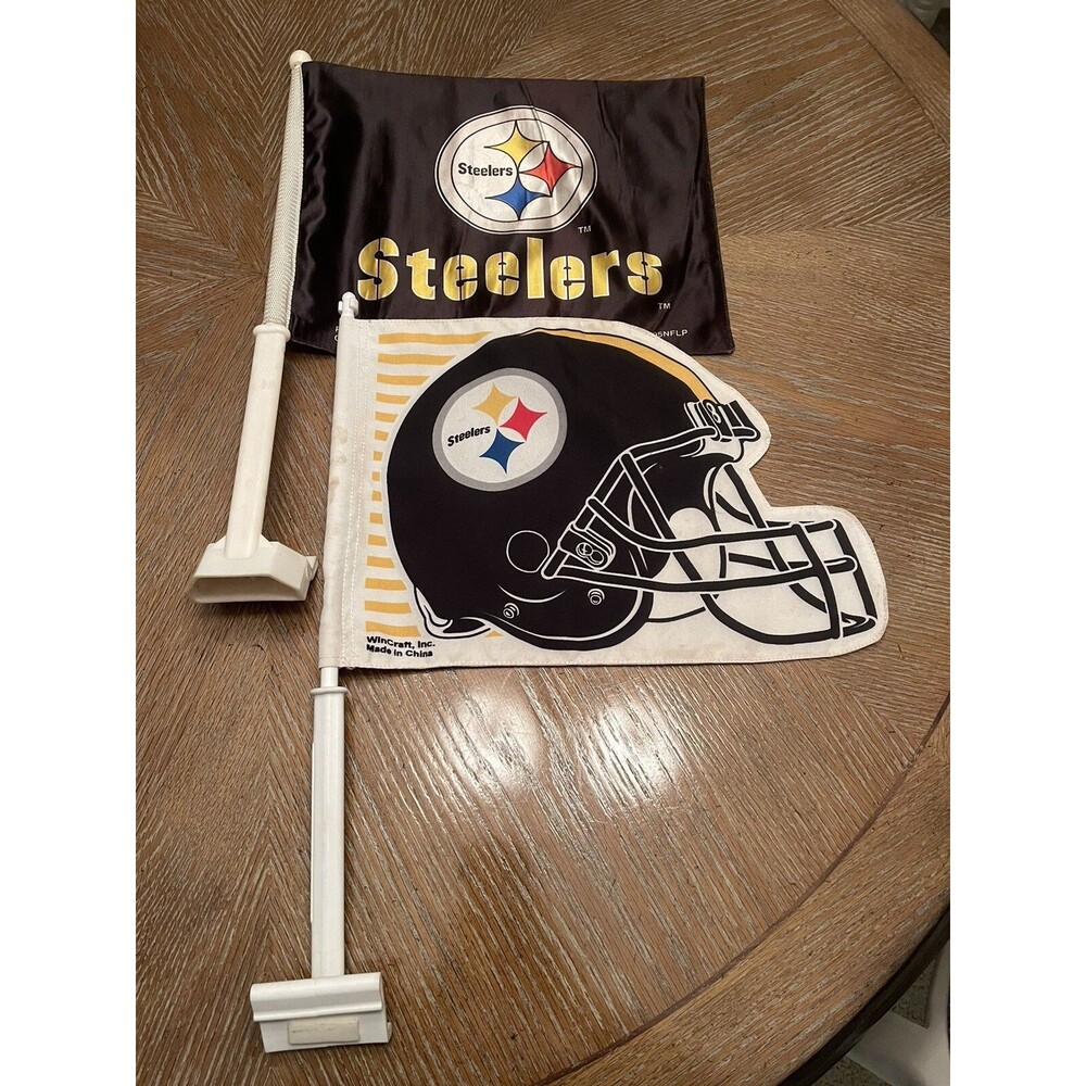 Pittsburgh Steelers NFL Car Window Flag With Poles - Freemont/Wincraft - Used